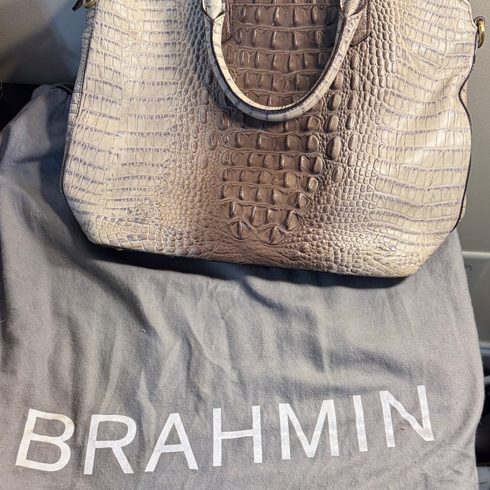 Brahmin Beige Crocodile Embossed Satchel